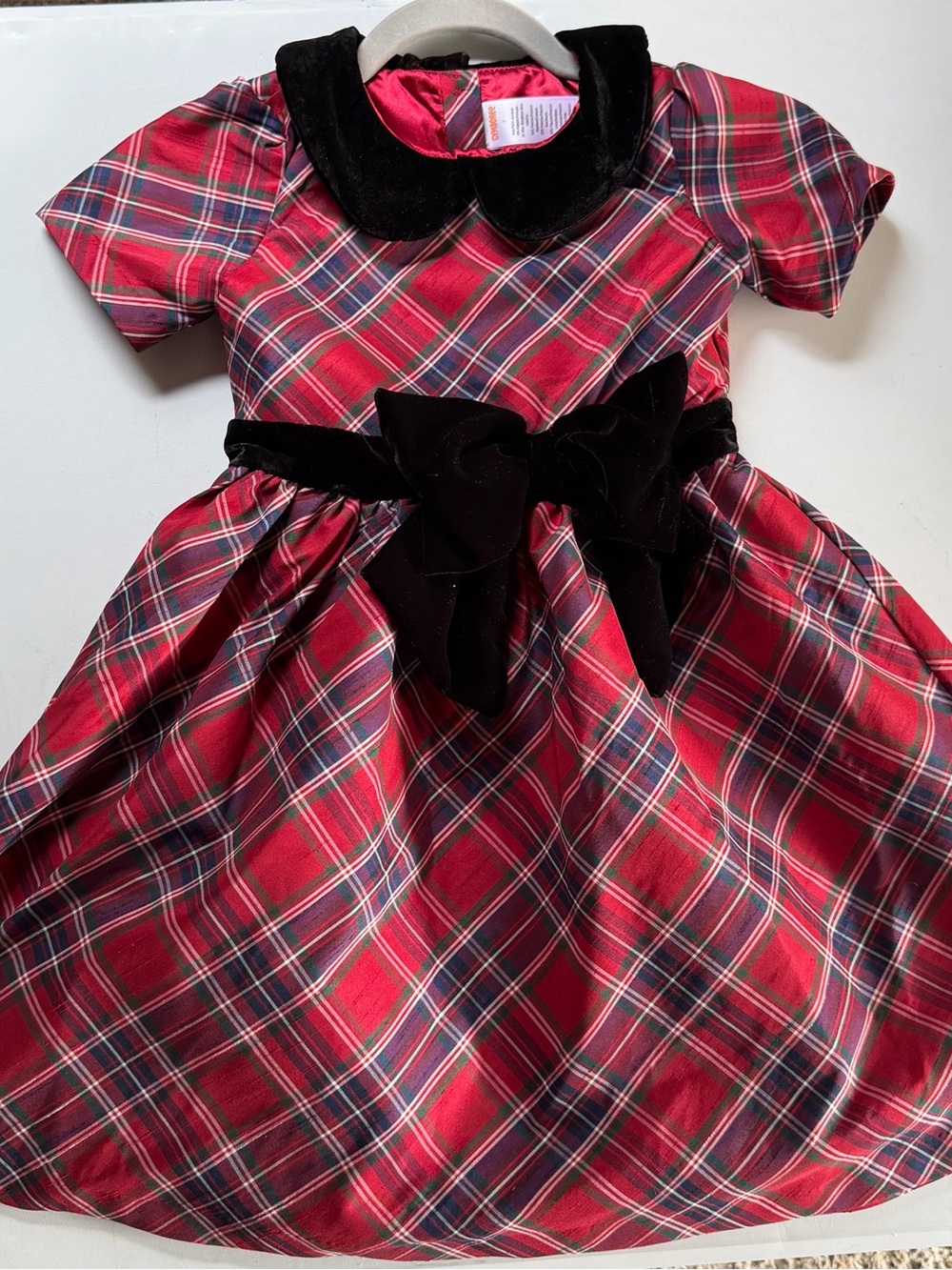 Gymboree Red Plaid Velvet Bow Holiday Dress